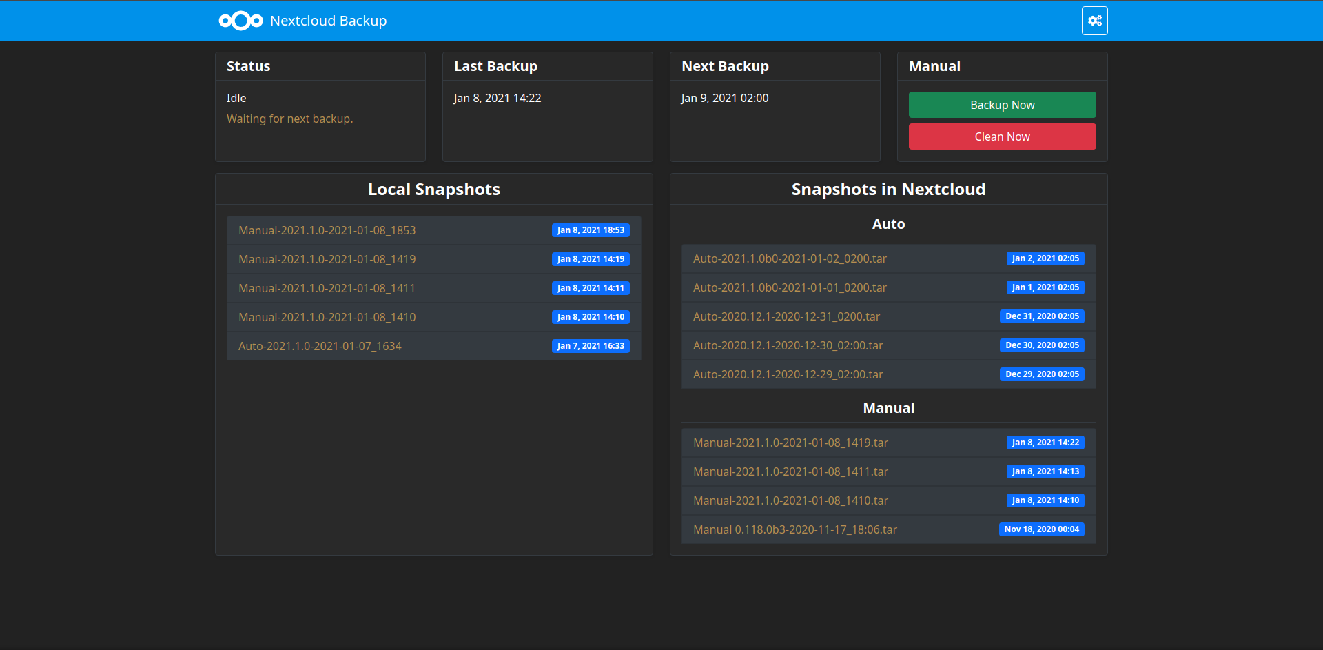 Nextcloud Backup Screenshot